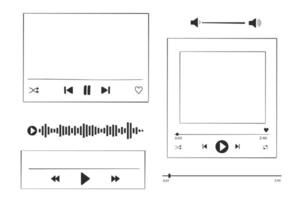 Music or play interface bar icon, voice record display. Podcast playlist, play button. Song simple equalizer, record. vector