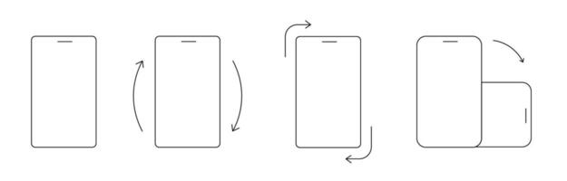 Rotate Mobile Phone icon, rotation symbol with arrows set. Turn device, screen. Ui button, web or app. Vertical or horisontal, phone screen vector