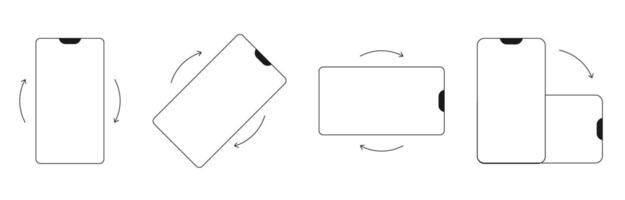 Rotate Mobile Phone icon, rotation symbol with arrows set. Turn device, screen. Ui button, web or app. Vertical or horisontal, phone screen vector