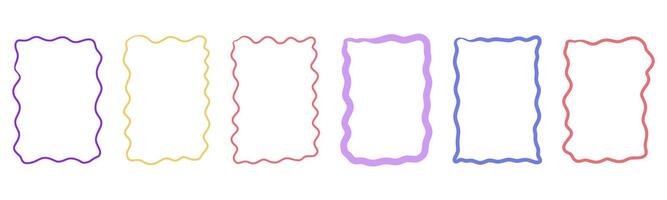 Zig zag frame border squiggle wavy set, underline brush stroke curved edges hand drawn empty tet box. Speech bubble badge jagged abstract shape. vector