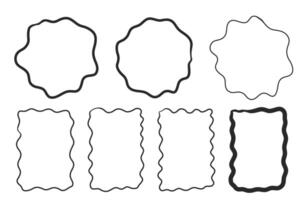 Zig zag frame border squiggle wavy set, underline brush stroke curved edges hand drawn empty tet box. Speech bubble badge jagged abstract shape. vector