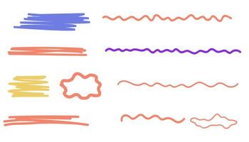 Zig zag frame border squiggle wavy set, underline brush stroke curved edges hand drawn empty tet box. Speech bubble badge jagged abstract shape. vector
