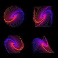 Set of Harmonograph drawings. Abstract geometric element. Mathematical chaos, spirograph vector