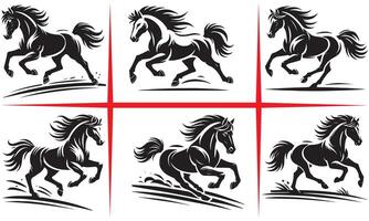 Strong Stallion Silhouette Set Design vector