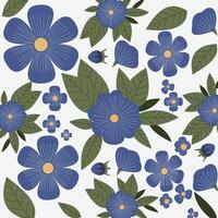 Blue natural minimal hand draw floral pattern with green leaves vector