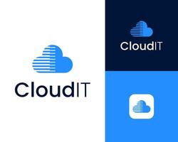 Cloud Computing Hosting Data Server Storage Horizontal Lines Icon Logo Design Illustration vector