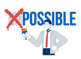 Transforming impossible to possible 2D illustration concept. Workplace motivation. Overcoming career challenges. Employee cartoon character isolated on white. Metaphor abstract flat graphic vector