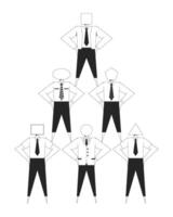 Geometric representation of corporate hierarchy black and white 2D illustration concept. Organization. Abstract figures in business attire outline characters isolated. Metaphor monochrome art vector