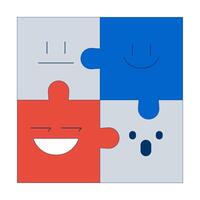 Effective team dynamic 2D illustration concept. Cooperation coworkers puzzles jigsaw. Fitting employees personalities cartoon composition isolated on white. Metaphor abstract flat graphic vector