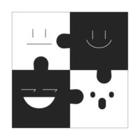 Effective team dynamic black and white 2D illustration concept. Cooperation coworkers puzzles jigsaw. Fitting employees personalities outline composition isolated. Metaphor monochrome art vector