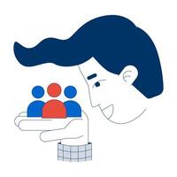Looking for employees 2D illustration concept. Team appreciation. Recruitment. Caring leadership. HR manager man unity hand cartoon character isolated on white. Metaphor abstract flat graphic vector