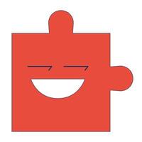 Puzzle piece with playful face 2D cartoon object. Psychology personality. Flirting teasing. Facial expression jigsaw isolated element flat clipart on white background. Spot illustration vector