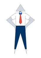 Abstract geometric businessman with triangular head 2D cartoon character. Individual professional. Businessperson figure isolated personage flat on white background. Spot illustration colorful vector