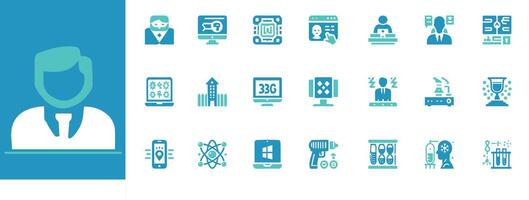 Quantum Computing icons featuring quantum algorithms, superposition, entanglement, qubits, and futuristic tech vector