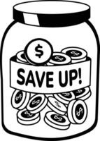 Coins jar with save up text, glyph sticker vector