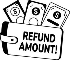 Refund amount in wallet, glyph style sticker vector