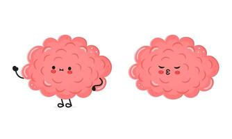 Cute cartoon pink Brain characters with different expressions vector