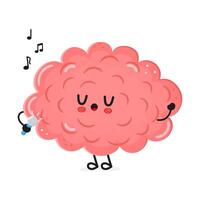 Cute Brain cartoon singing with microphone on white background vector