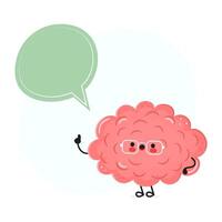 Cute cartoon Brain character with speech bubble on white background vector