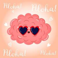 Cute smiling Brain with sunglasses and Aloha text on peach background vector