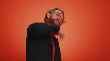 Man showing inviting gesture with hands, ask to join, beckoning to coming, gesturing hello goodbye video