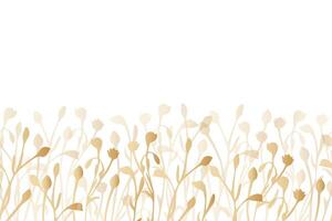 Seamless pattern with floral border in golden gradient. Horizontal banner with flax flowers. Floral background with a place for text, design of postcards, business cards, websites. vector