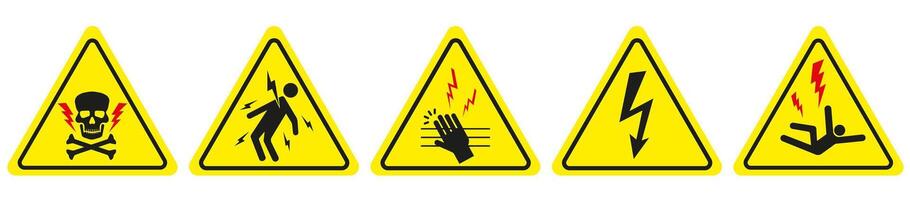 Triangular yellow electrical hazard signs. vector