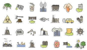Causes and consequences of environmental pollution. Environmental pollution icons. vector