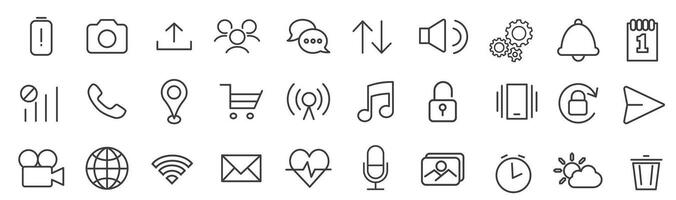 Music and image settings interface. Set of linear icons. vector