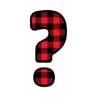 Alphabet number punctuation mark font, red lumberjack plaid pattern for Question Mark vector