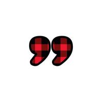 Alphabet number punctuation mark font, red lumberjack plaid pattern for Quotation Marks vector