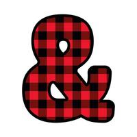 Alphabet number punctuation mark font, red lumberjack plaid pattern for Ampersand and sign vector