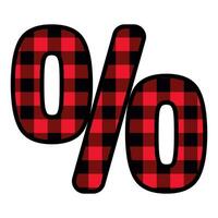 Alphabet number punctuation mark font, red lumberjack plaid pattern for percentage vector