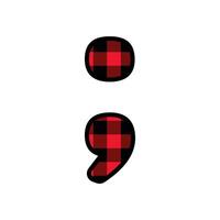 Alphabet number punctuation mark font, red lumberjack plaid pattern for Semi colon vector