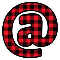 Alphabet number punctuation mark font, red lumberjack plaid pattern for At sign vector