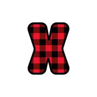 Alphabet number punctuation mark font, red lumberjack plaid pattern for multiply or times vector