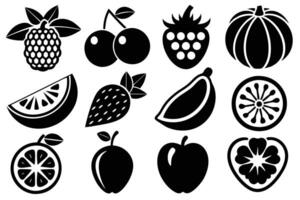 Simple Black and White Silhouette Illustration of Various Fruits vector