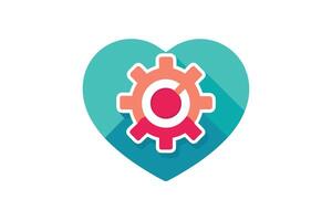 Heart-shaped icon with gear, symbolizing emotional support and efficient solutions. vector