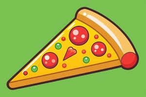 Cartoon Pizza Slice on a Green Background vector