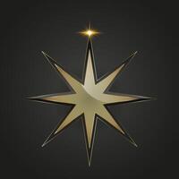 A luxury of eight points golden star with smooth, a radiant, eight-pointed golden star with a polished metallic finish, set against a dark gradient background. A bright spark shines. vector