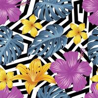 Abstract Floral seamless pattern with leaves with abstract geometrical shapes background vector