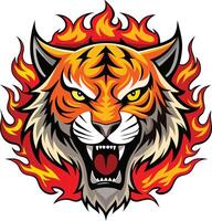 fire design with angry tiger head vector
