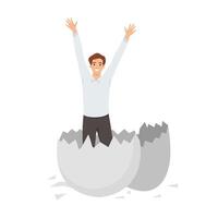 Breaking Free and New Beginnings. Man Breaking Out of the Shell. vector