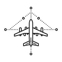 Airplane flight route icon in flat outline design style. Air navigation system, simple illustration vector