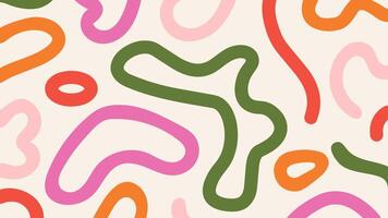 Fun colorful doodle shapes pattern on beige background. Curve bold lines, bundle, hand drawn scribble. Simple playful design vector