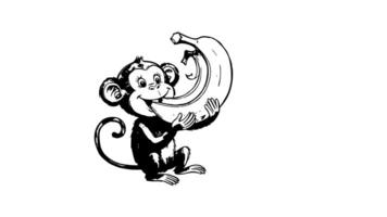Animation forms a sketch of a monkey eating banana icon video