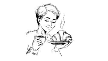forms a sketch of a child eating a croissant icon video