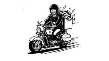 Animation forms a sketch of a pizza delivery icon video