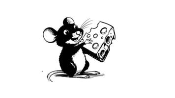 Animation forms a sketch of a mouse eating cheese icon video