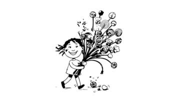 Animation forms a sketch of an icon of a child carrying candy video